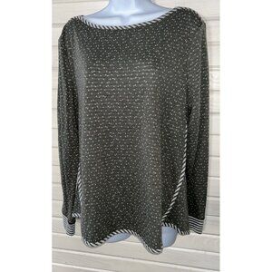 T by Talbots Sz LARGE Top Tunic Gray White Scattered Dots Logo L/S Knit EUC